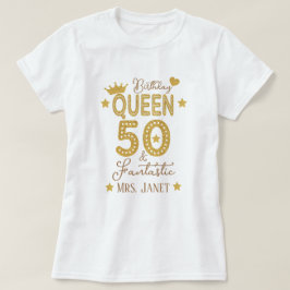 金ゴールドカスタムグリッター50th誕生日クイーンウィメンズ tシャツ