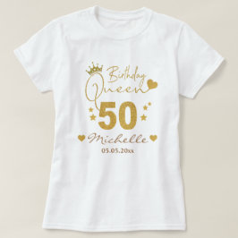 金ゴールドカスタムグリッター50th誕生日クイーンウィメンズ tシャツ