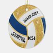 金ゴールドカスタムグリッター、ホワイト&ブルーバレーボール セラミックオーナメント (左)