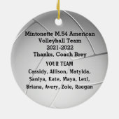 金ゴールドカスタムグリッター、ホワイト&ブルーバレーボール セラミックオーナメント (裏面)