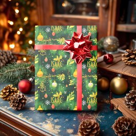 金ゴールドカスタムグリーンオーナメント ラッピングペーパー