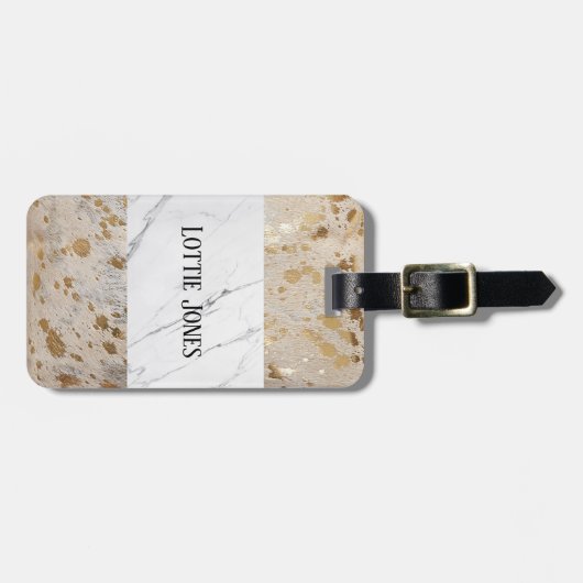 金ゴールドカスタムコウィド白い大理石プリントラゲージタグ ラゲッジタグ (正面横)