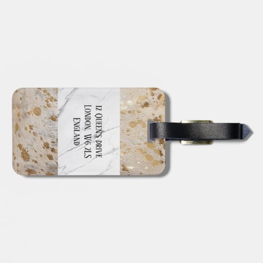 金ゴールドカスタムコウィド白い大理石プリントラゲージタグ ラゲッジタグ (裏面横)