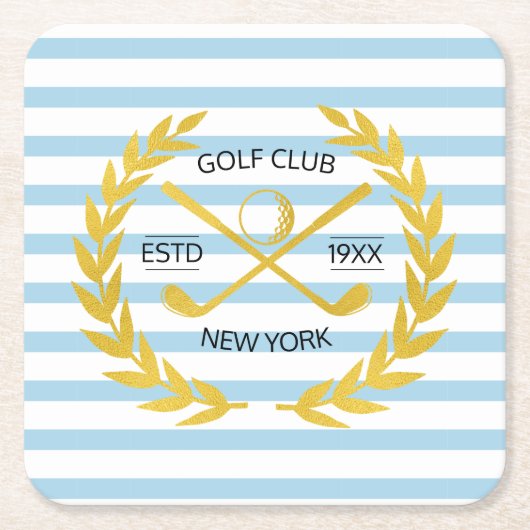 金ゴールドカスタムゴルフクラブサミニマルーマーストライプズ スクエアペーパーコースター (正面)