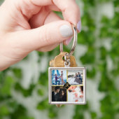 金ゴールドカスタムシック、4家族の写真コラージモノグラム キーホルダー (手)