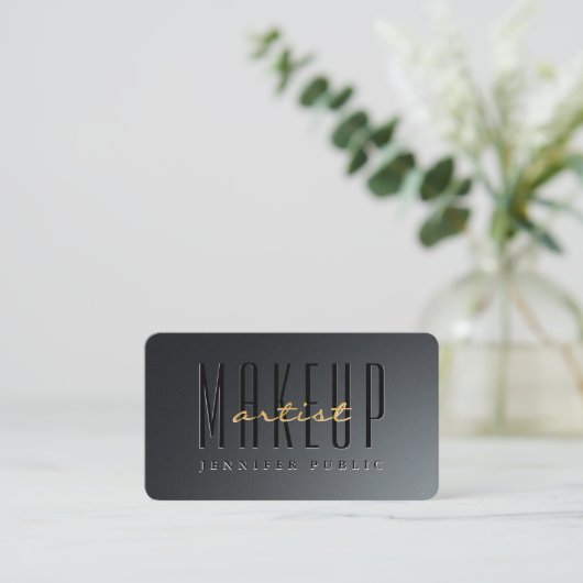 金ゴールドカスタムスクリプトメイクアップアーティスト 名刺 (スタンド正面)