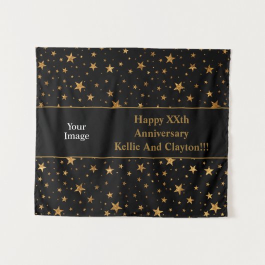 金ゴールドカスタムスターとメッセージ/写真記念日 タペストリー (正面(横))