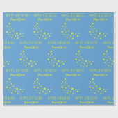 金ゴールドカスタムスターズアンドムーンハッピーバースデーブルー ラッピングペーパー (フラット)