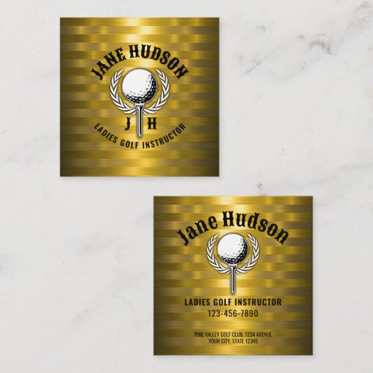 金ゴールドカスタムズストライプゴルフモノグラムデザイン スクエア名刺 (正面/裏面)