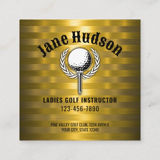 金ゴールドカスタムズストライプゴルフモノグラムデザイン スクエア名刺 (裏面)
