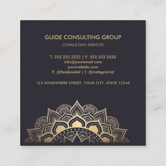 金ゴールドカスタムダーク海軍ブループロフェッショナル スクエア名刺 (裏面)