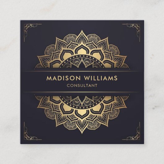 金ゴールドカスタムダーク海軍ブループロフェッショナル スクエア名刺 (正面)