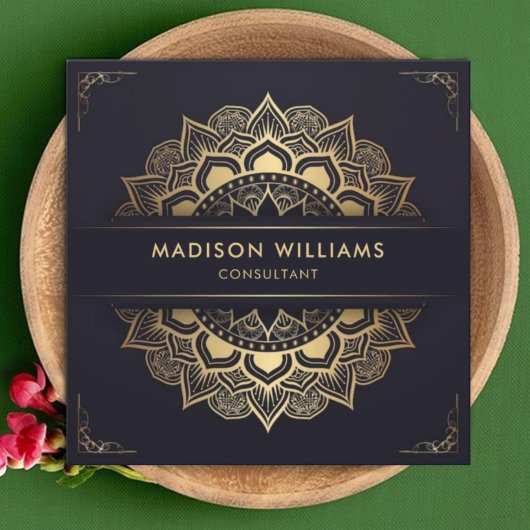 金ゴールドカスタムダーク海軍ブループロフェッショナル スクエア名刺