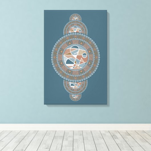 金ゴールドカスタムティール(緑がかった色)抽象芸術装飾マンダラウォール キャンバスプリント (インサイチュ (ウッドフロア))