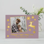 金ゴールドカスタムディアー&スノーフレークオンマウブピンク 箔シーズンカード (立ち正面)