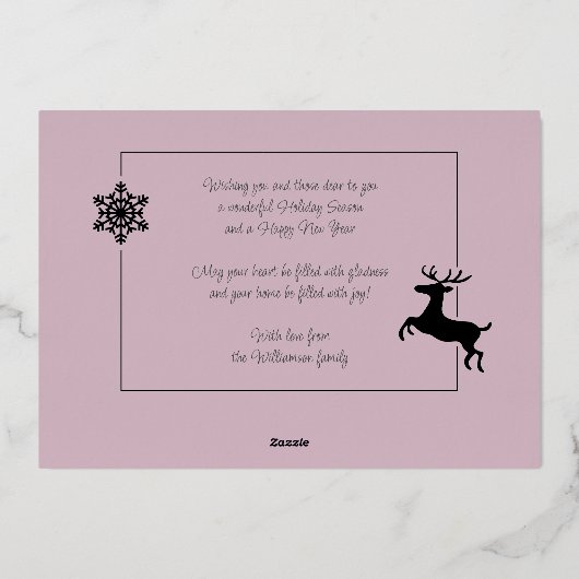 金ゴールドカスタムディアー&スノーフレークオンマウブピンク 箔シーズンカード (裏面)