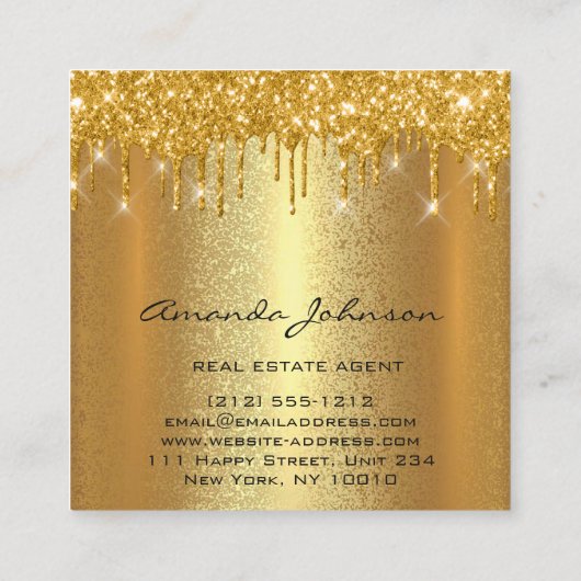 金ゴールドカスタムドリップス実在ロゴハウスエステート スクエア名刺 (裏面)