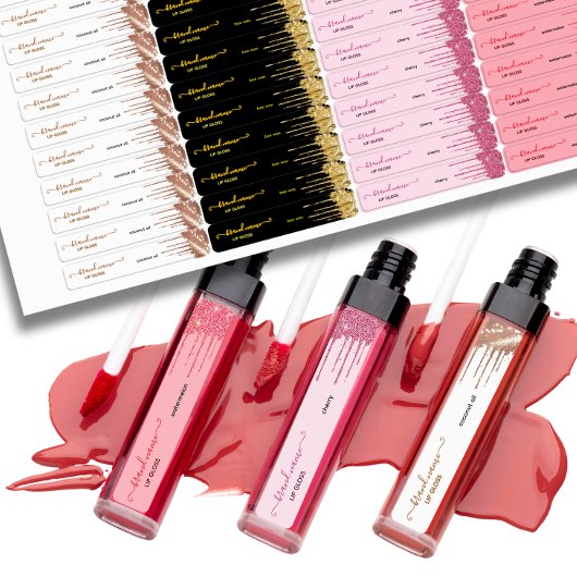 金ゴールドカスタムドリップラベル付きグリッターリップクリーム ラベル