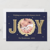 金ゴールドカスタムハムスター写真青いクリスマスジョイ シーズンカード (正面)