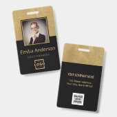 金ゴールドカスタムビジネスロゴバーコード従業員の写真 バッジ (正面＆裏面)