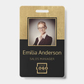 金ゴールドカスタムビジネスロゴバーコード従業員の写真 バッジ (正面)