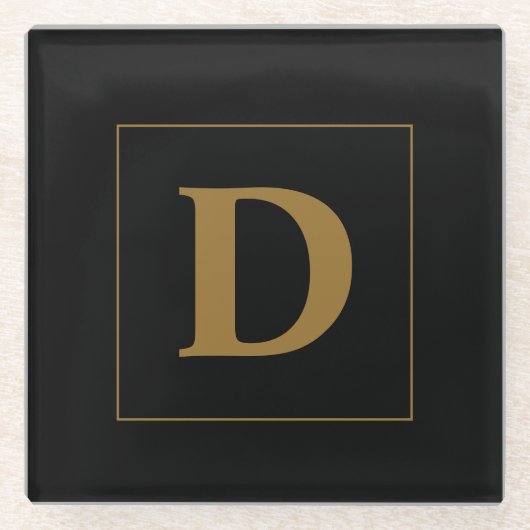 金ゴールドカスタムファミリーイニシャル付き ガラスコースター (正面)