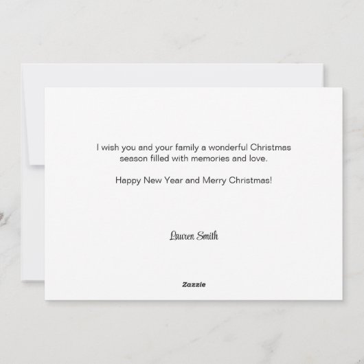 金ゴールドカスタムフローラフレームでのMerry Christmasスクリプト シーズンカード (裏面)