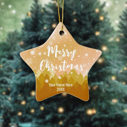 金ゴールドカスタムブラウンスノーフォレストクリスマススター セラミックオーナメント