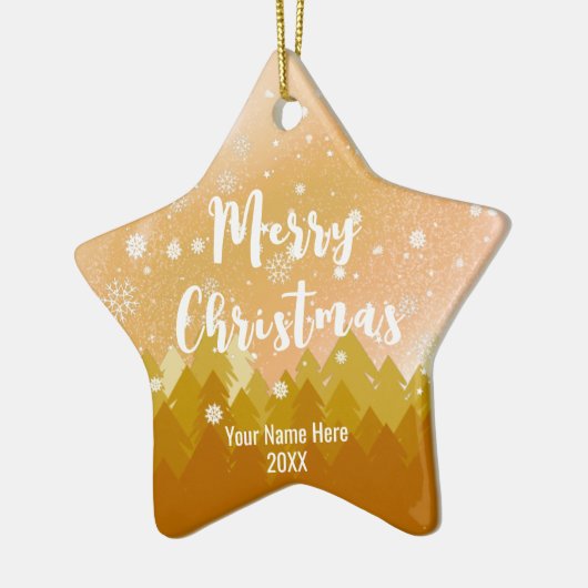 金ゴールドカスタムブラウンスノーフォレストクリスマススター セラミックオーナメント (左)