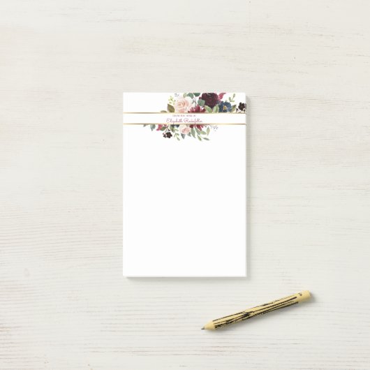 金ゴールドカスタムブルゴーニュ海軍ボーホーフローラブーケ ポストイット (デスク上)