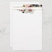 金ゴールドカスタムブルゴーニュ海軍ボーホーフローラブーケ 便箋 (正面/裏面)