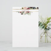 金ゴールドカスタムブルゴーニュ海軍ボーホーフローラブーケ 便箋 (スタンド正面)