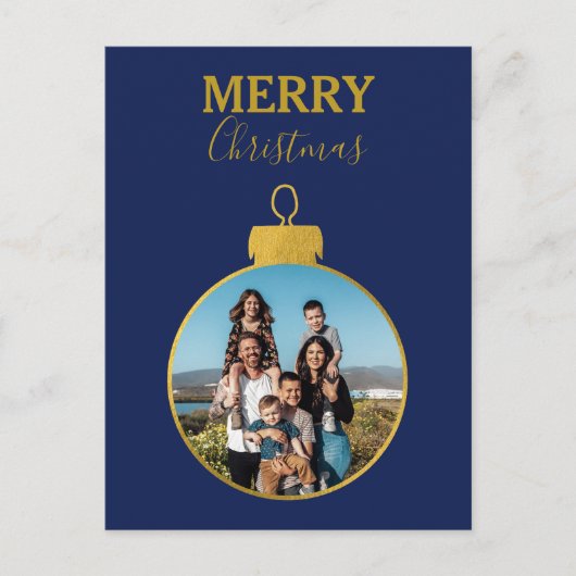 金ゴールドカスタムブルー写真オーナメントクリスマス シーズンポストカード (正面)
