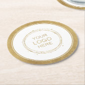 金ゴールドカスタムプロモーションのビジネスロゴのブランド ラウンドペーパーコースター (アングル)