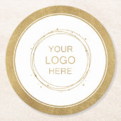 金ゴールドカスタムプロモーションのビジネスロゴのブランド ラウンドペーパーコースター (正面)