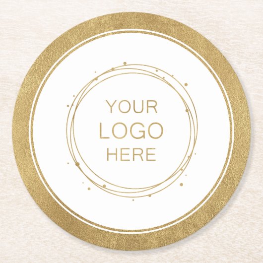 金ゴールドカスタムプロモーションのビジネスロゴのブランド ラウンドペーパーコースター (正面)