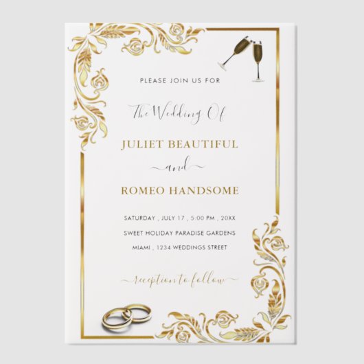 金ゴールドカスタムベリウム結婚式招待状テンプレート ベラム紙招待状 (正面)