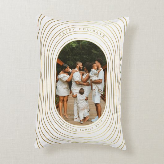 金ゴールドカスタムホワイト写真家族クリスマス アクセントクッション (裏面(縦))
