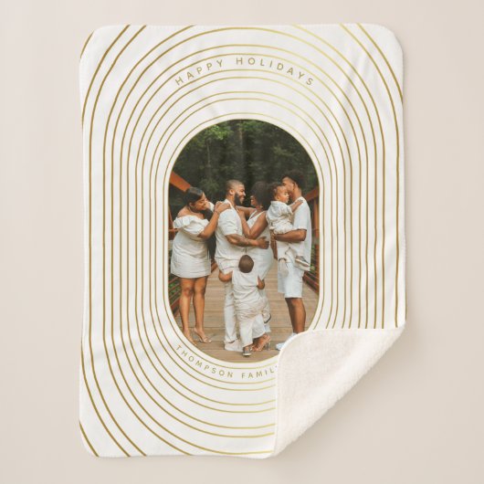 金ゴールドカスタムホワイト写真家族クリスマス シェルパブランケット (正面)