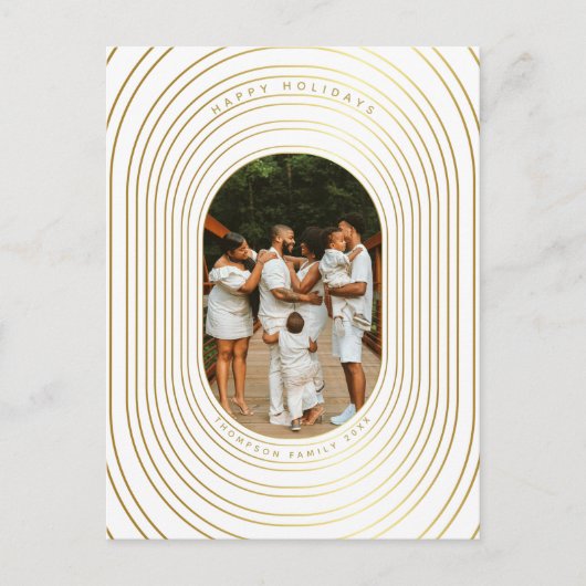 金ゴールドカスタムホワイト写真家族クリスマス シーズンポストカード (正面)