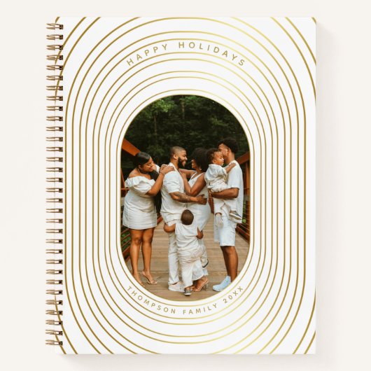 金ゴールドカスタムホワイト写真家族クリスマス ノートブック (正面)