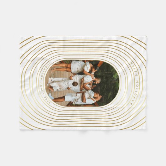 金ゴールドカスタムホワイト写真家族クリスマス フリースブランケット (正面(横))