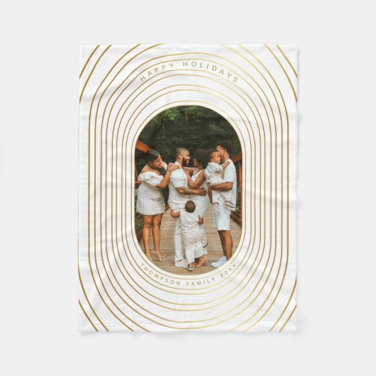 金ゴールドカスタムホワイト写真家族クリスマス フリースブランケット (正面)