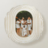 金ゴールドカスタムホワイト写真家族クリスマス ラウンドクッション (裏面)