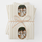 金ゴールドカスタムホワイト写真家族クリスマス ラッピングペーパーシート (インサイチュ)