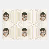 金ゴールドカスタムホワイト写真家族クリスマス ラッピングペーパーシート (正面)