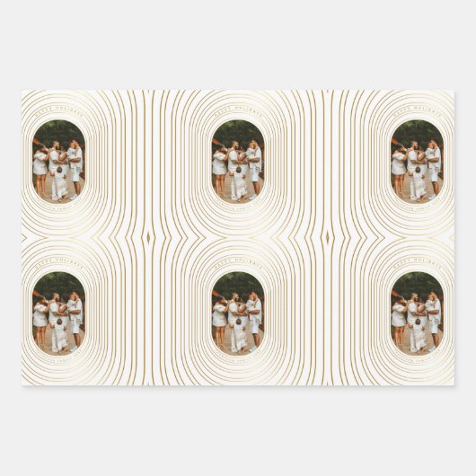 金ゴールドカスタムホワイト写真家族クリスマス ラッピングペーパーシート (正面)