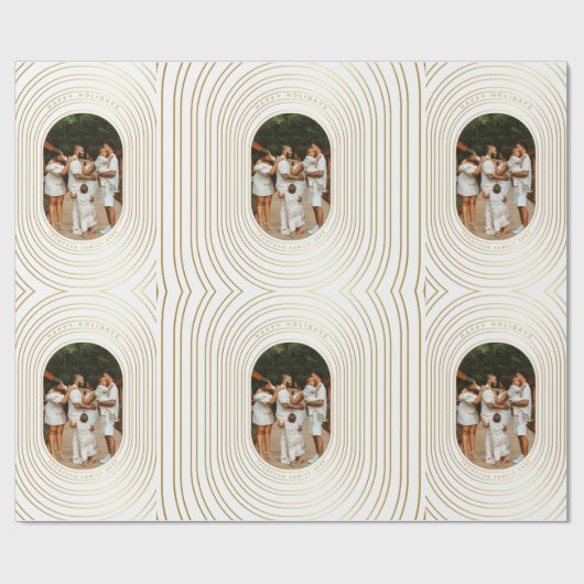 金ゴールドカスタムホワイト写真家族クリスマス ラッピングペーパー (フラット)