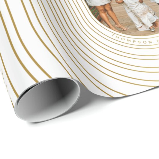 金ゴールドカスタムホワイト写真家族クリスマス ラッピングペーパー (ロールコーナー)