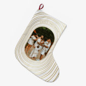 金ゴールドカスタムホワイト写真家族クリスマス ラージクリスマスストッキング (正面 (吊り時))